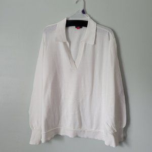 Vince Camuto White Sweater Women's Long Sleeve V-Neck with Collar NWT
